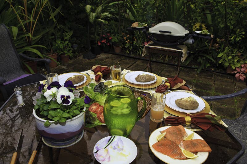 Barbecue lunch table setup royalty free stock image
