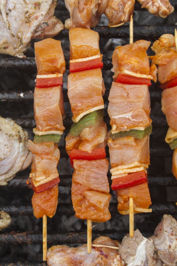 Barbecue Meat on a Sticks on a Grill Stock Image Image of asado, fire