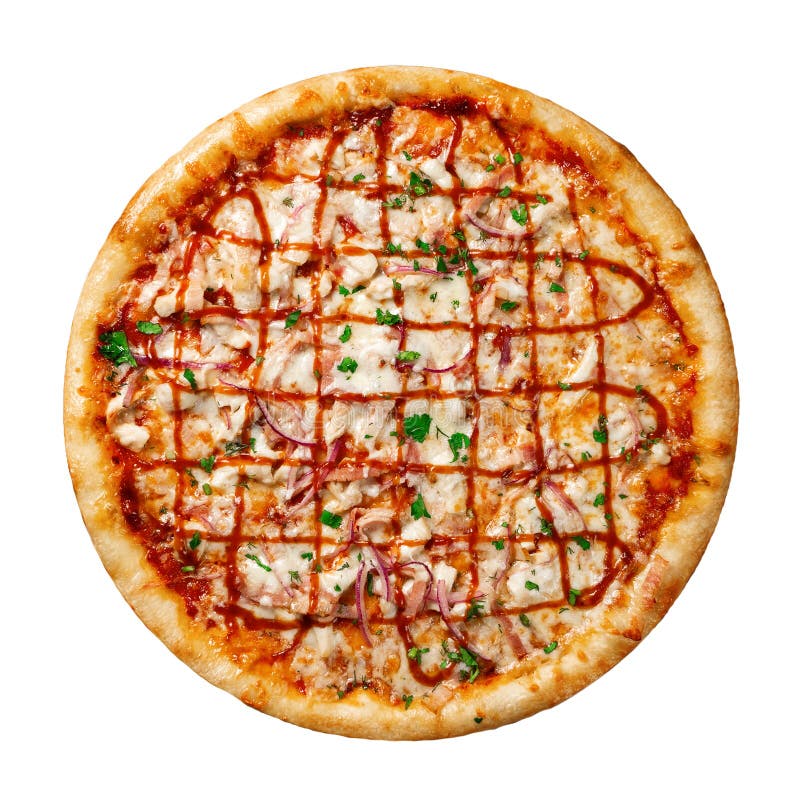 Barbecue Pizza with Barbecue Sauce Isolated on a White Background Stock