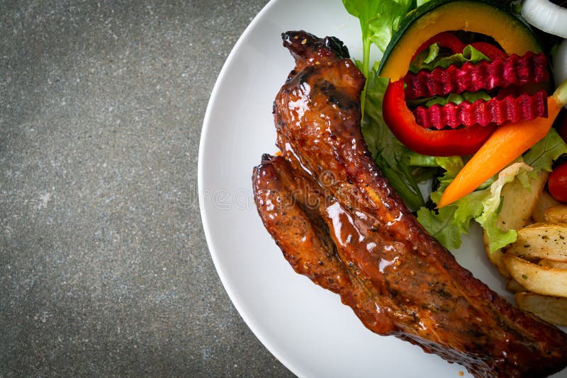 Barbecue Pork Spare Ribs with Vegetables Stock Photo Image of juicy
