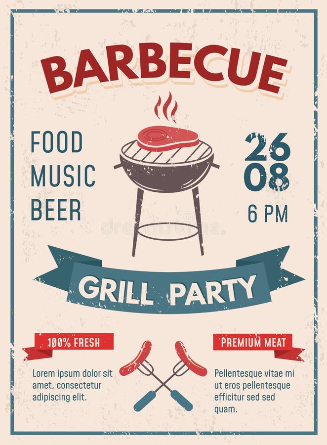 Barbecue retro affiche met grungeeffect BBQ partijuitnodiging D stock illustratie Barbecue retro affiche met grungeeffect BBQ partijuitnodiging D stock illustratie