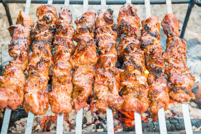 Barbecue with Rilled Kebab Meat Stock Image - Image of cook, closeup ...