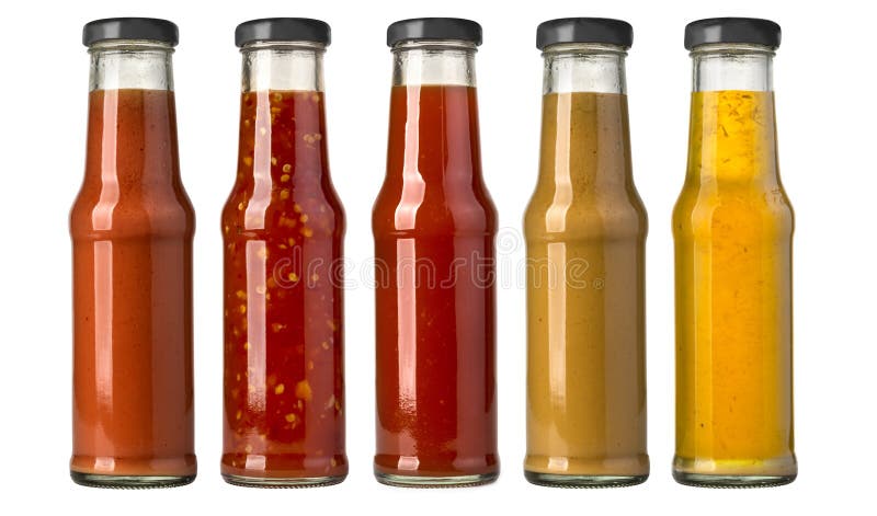 Barbecue sauces in glass bottles