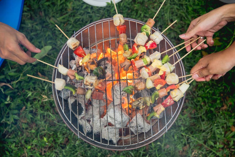 Barbecue Sausage and Skewers Stock Photo - Image of barbeque, cooking ...