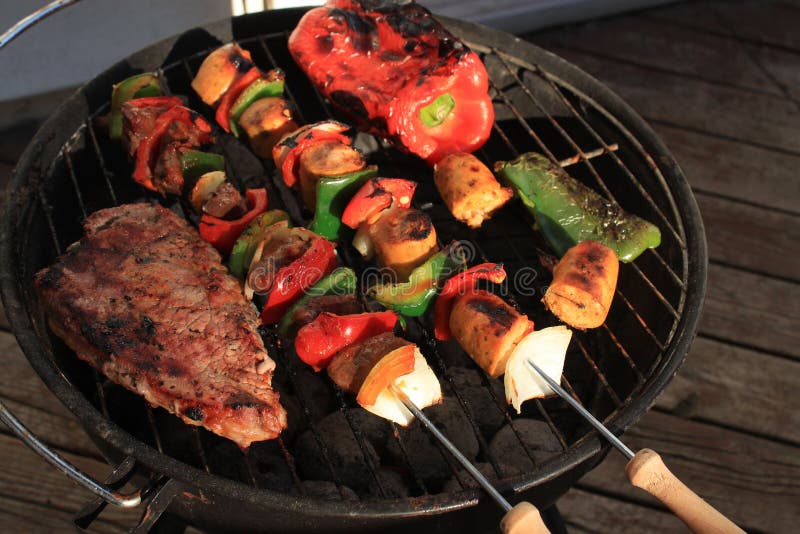 Barbecue Shish Kabob and Steak Stock Photo Image of barbecue, green