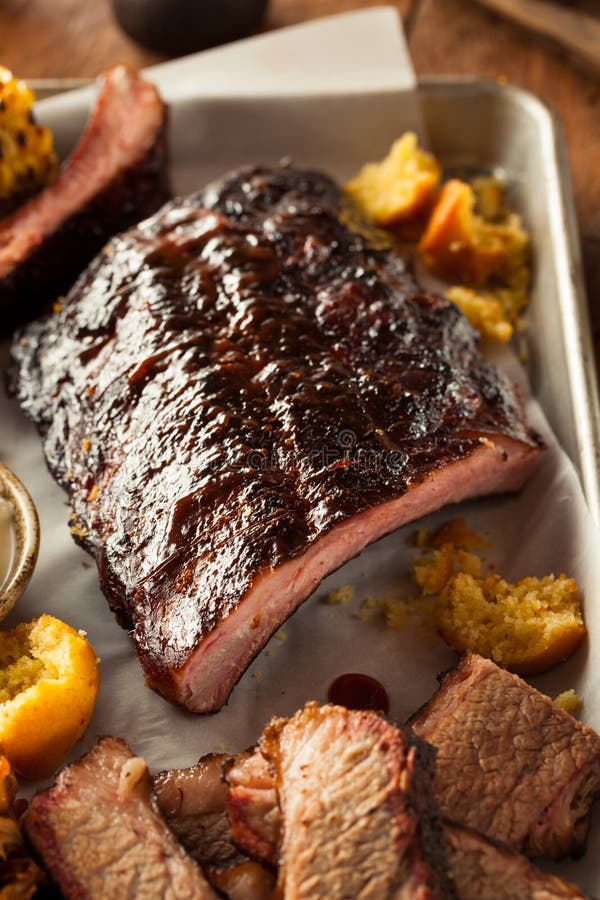 Barbecue Smoked Brisket and Ribs Platter Stock Image Image of meal