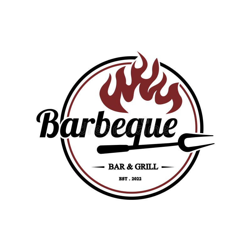 Barbecue Vintage Logo Concept. Grill with Fire Flame Stamp Template ...