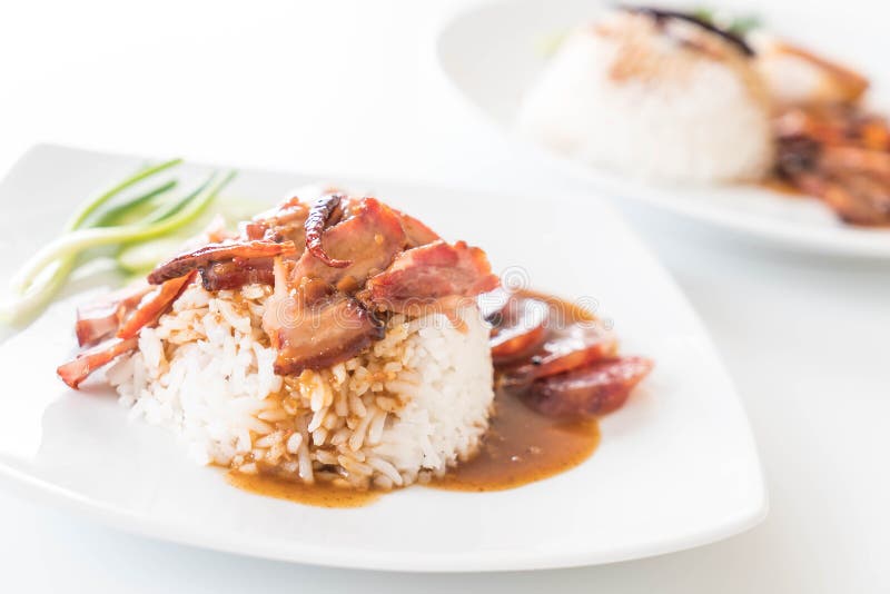 Barbecued Red Pork in Sauce with Rice Stock Image Image of green