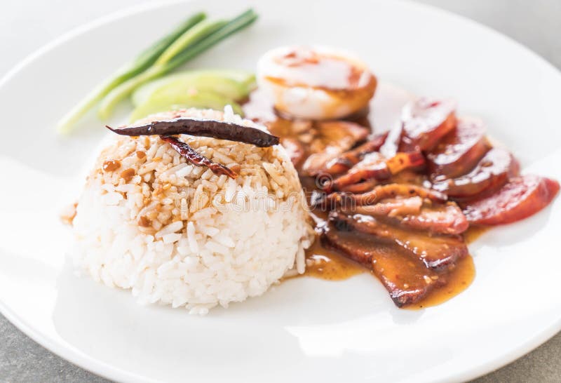 Barbecued Red Pork in Sauce with Rice Stock Image Image of background
