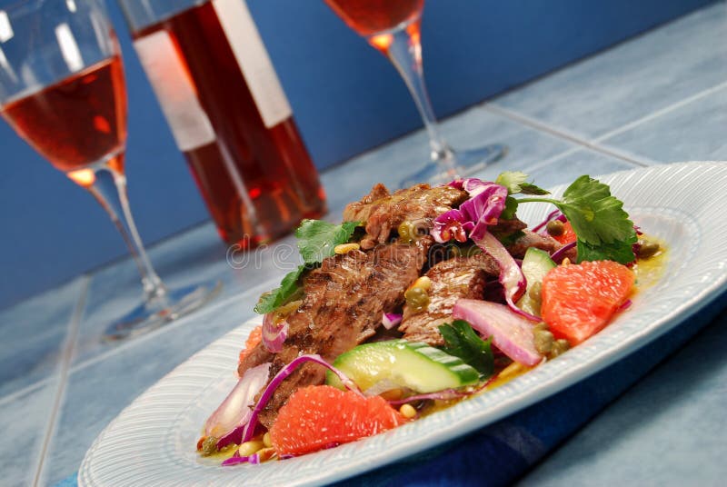 Barbecued Steak Salad and Wine Stock Image Image of grapefruit, steak