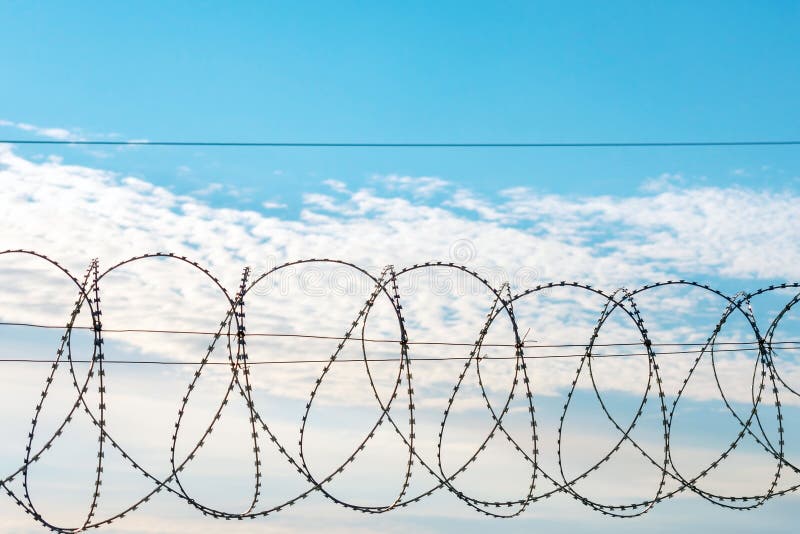 Barbed wire against a blue sky stock image Barbed wire against a blue sky stock image