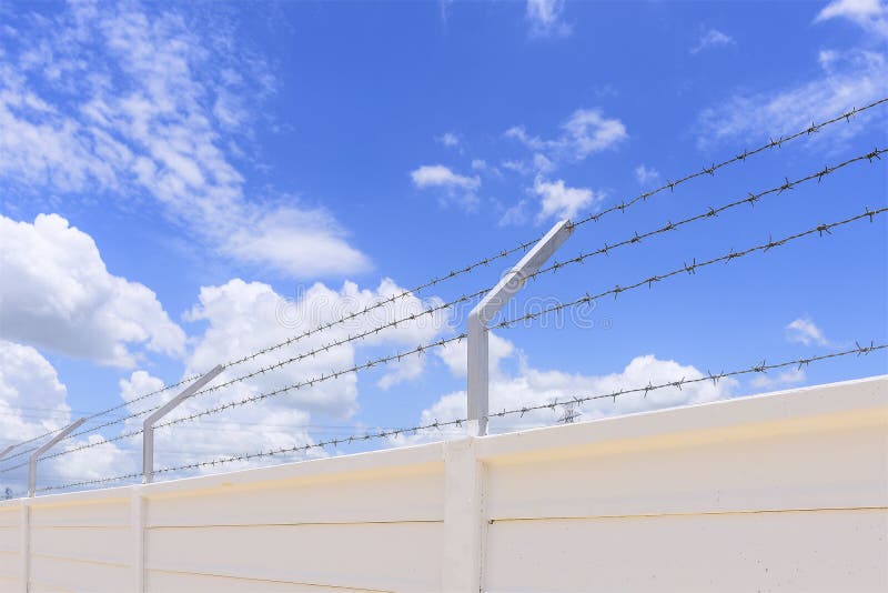 The Barbed Wire On The Concrete Fence Stock Image Image Of Home Decoration 79470923