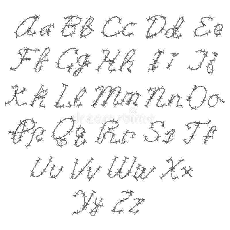 Barbed Wire Vector Font, Type, Alphabet vector illustration Barbed Wire Vector Font, Type, Alphabet vector illustration