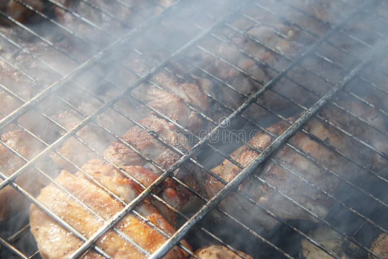 Barbeque Fried On The Bonfire And Coals stock photos Barbeque Fried On The Bonfire And Coals stock photos
