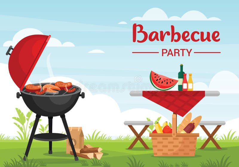 Barbeque Party Outdoors Colorful Flat Vector Illustration Stock Vector -  Illustration Of Green, Basket: 169424798