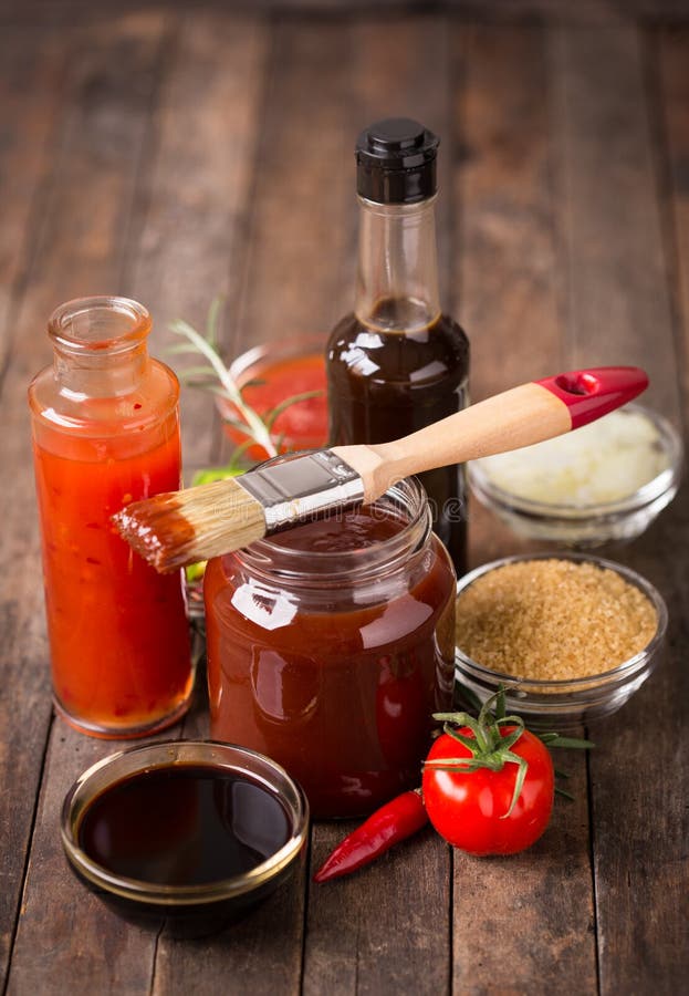 Barbeque Sauce With Ingredients On The Table Stock Image Image of