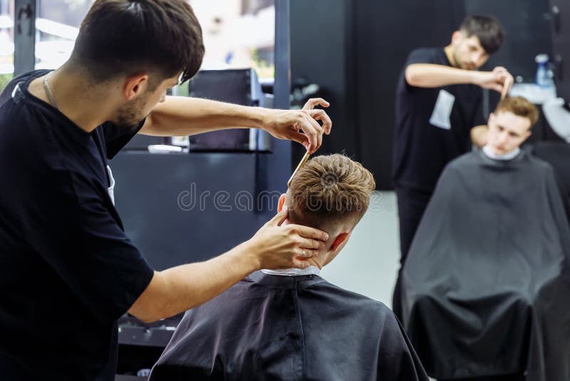 Barber Makes Hair Styling with Hair Gel and Comb after Haircut at the  Barber Shop. Young Handsome Caucasian Man Getting Stock Photo - Image of  client, hipster: 153987164