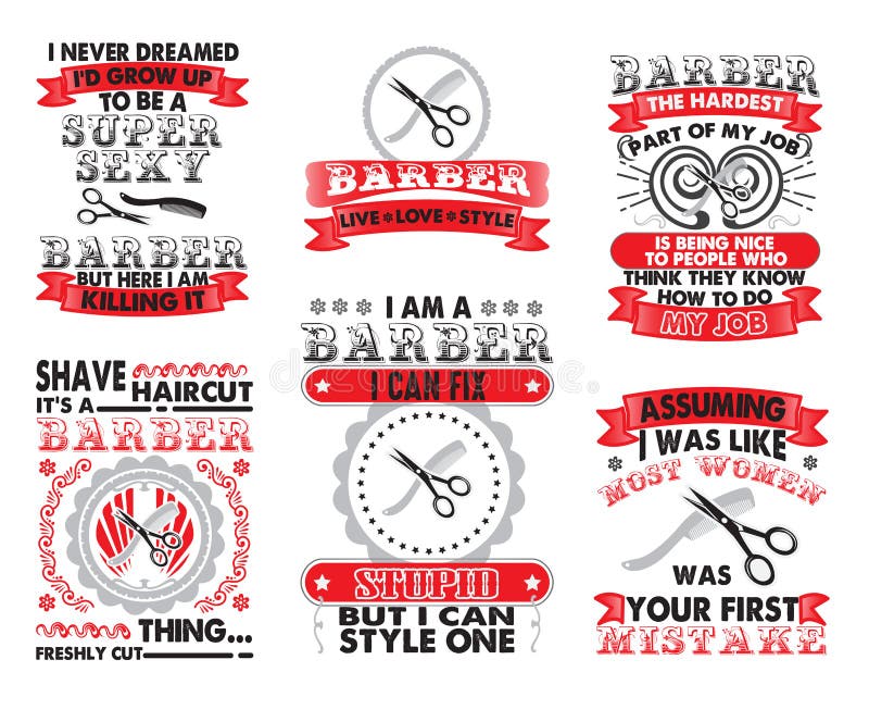Barber Set Quote Bundle, Best for Print Design Stock Illustration
