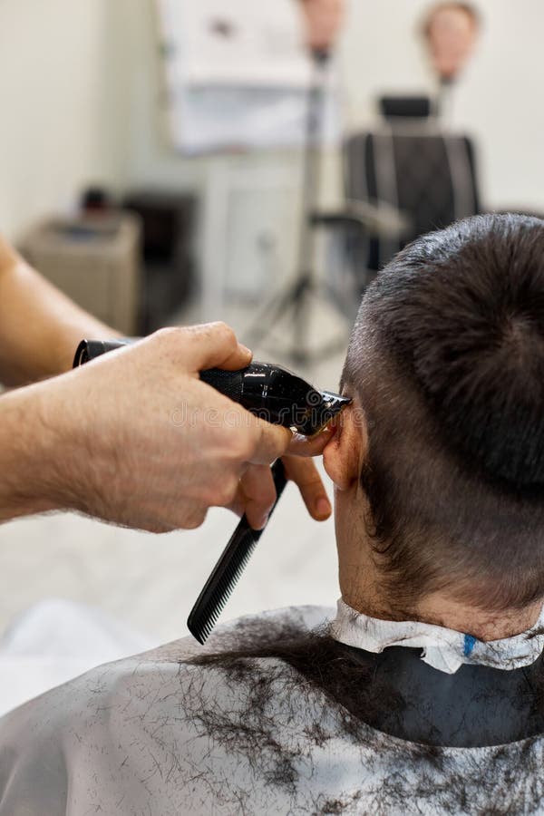 Barber Shaving Caucasian Man in Barber Shop Stock Photo Image of