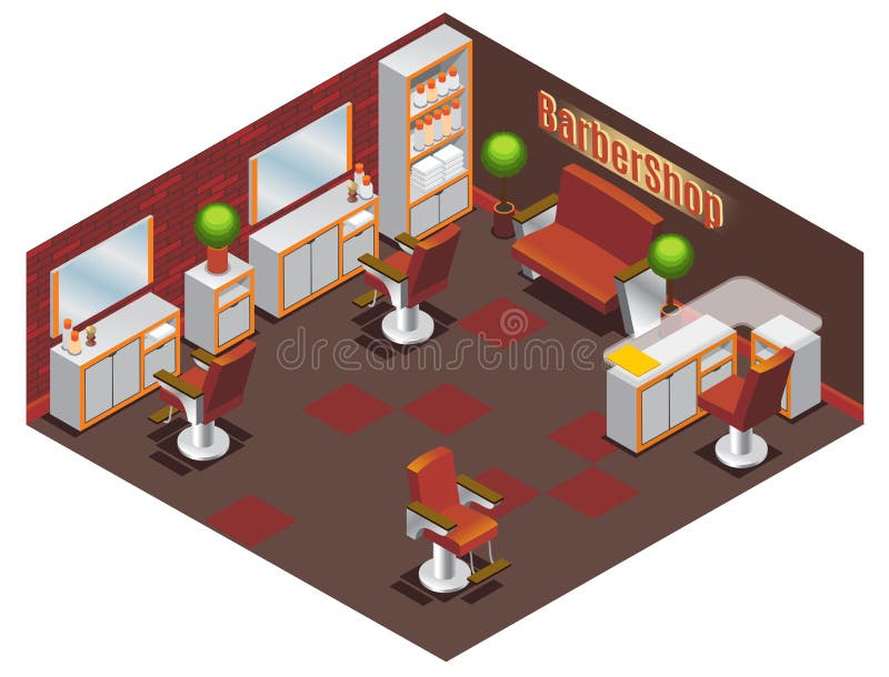 Barber Shop Interior Concept isométrica ilustração stock Barber Shop Interior Concept isométrica ilustração stock