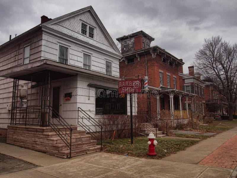 Barber Shop and Old Fashioned Homes Stock Photo Image of quiet