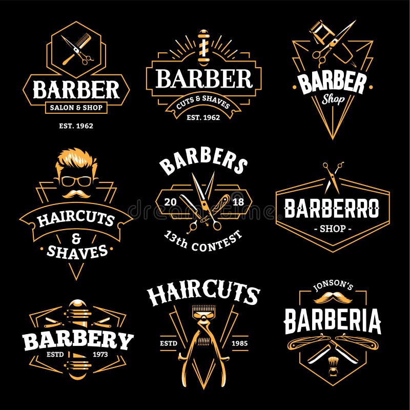 Vetores de Barbeiro Emblemas Retro ilustração stock