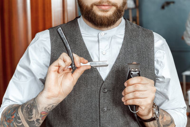 Barber Testing the Sharpness of a Blade Stock Photo Image of chair, mirror 63159330