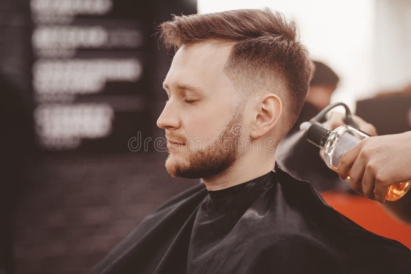 Barbershop Banner. Man in Barber Chair, Hairdresser Styling His Hair. Stock  Photo - Image of hairdresser, portrait: 151465592