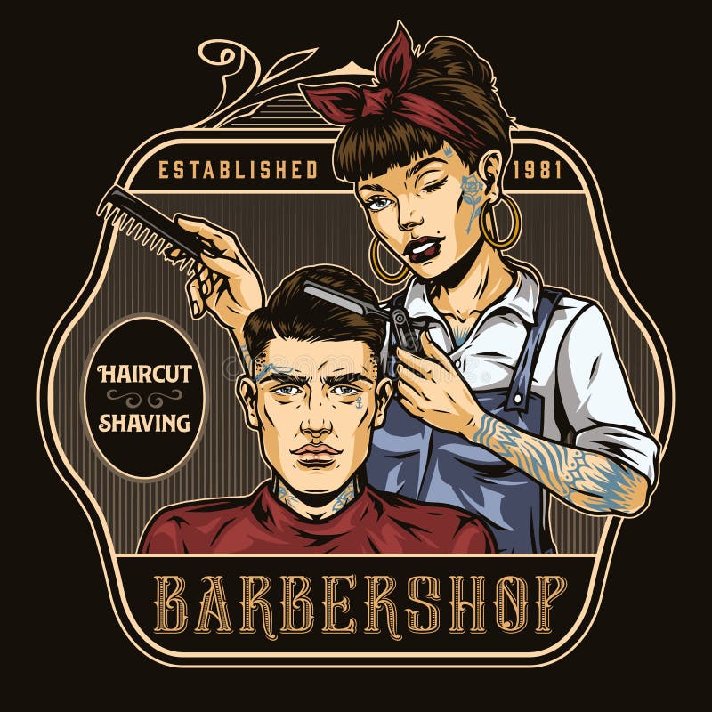 Barbershop Colorful Vintage Label Stock Vector - Illustration of trendy ...