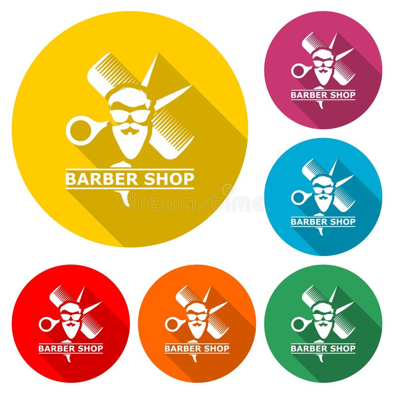 Barbershop Logo, Barber shop icon, color set with long shadow stock illustration Barbershop Logo, Barber shop icon, color set with long shadow stock illustration