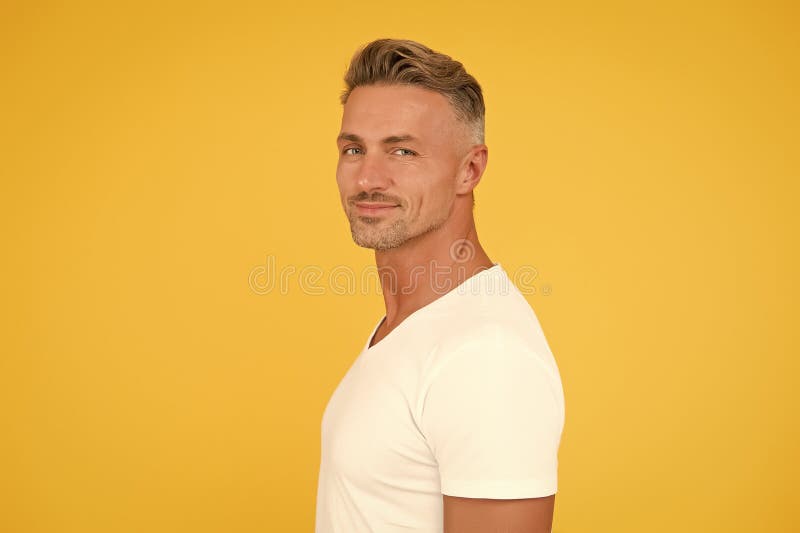 Barbershop salon. Barber and hairdresser. Man mature good looking model copy space. Hair styling. Reference beauty royalty free stock photo