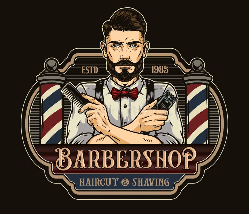 Barbershop vintage colorful label