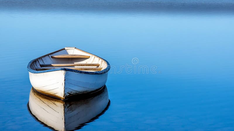 Barca cu vâsle izolată generativă AI Reflectând asupra apelor calme în cadrul unui concept de afaceri clar Blue Sky. vector illustration