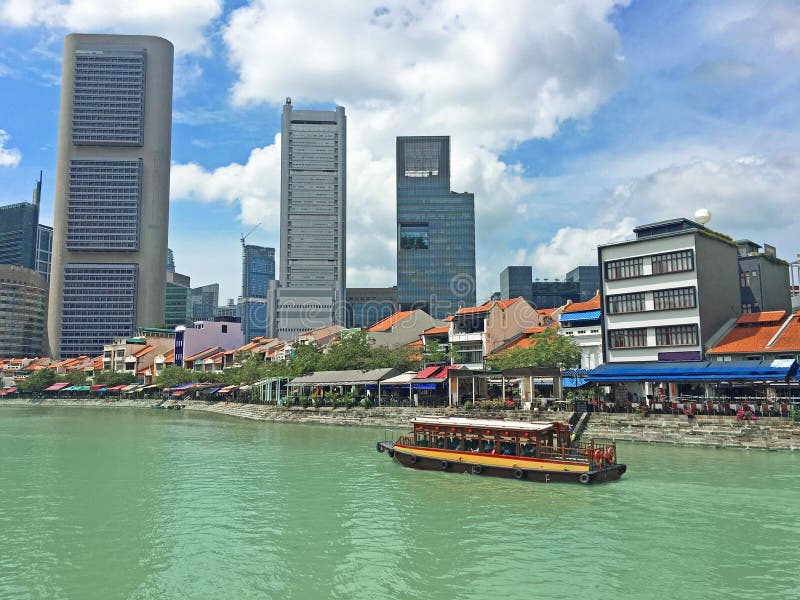 Barca Quay e fiume di Singapore, Singapore del centro fotografia stock libera da diritti Barca Quay e fiume di Singapore, Singapore del centro fotografia stock libera da diritti
