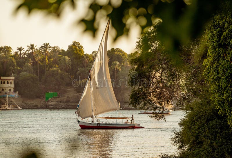 Barca tradizionale di Felluca sul fiume Nilo a Luxor Egitto al tramonto fotografia stock Barca tradizionale di Felluca sul fiume Nilo a Luxor Egitto al tramonto fotografia stock