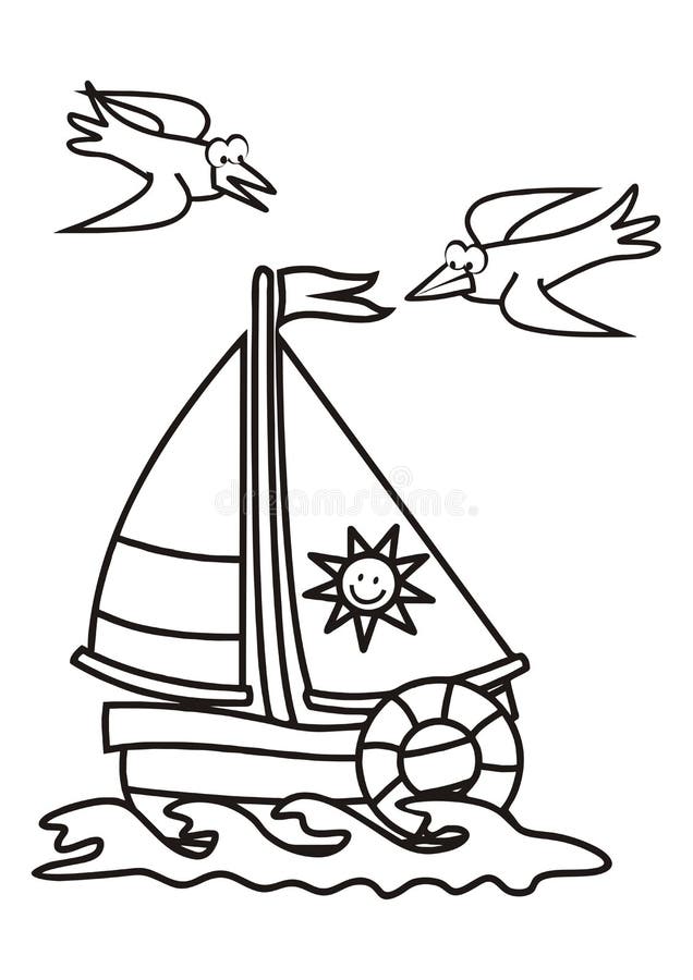 Barca A Vela Libro Da Colorare Illustrazione Vettoriale