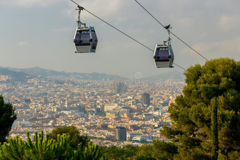 Barcelona. Cable car. stock photo. Image of montjuic 97898762