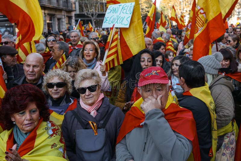 Barcelona, Catalonia, Spain, December 6, 2017: People on Rally Support ...