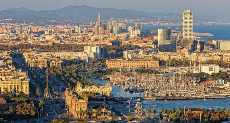 Barcelona Landscape of Spain in Sunset Light Editorial Stock Image