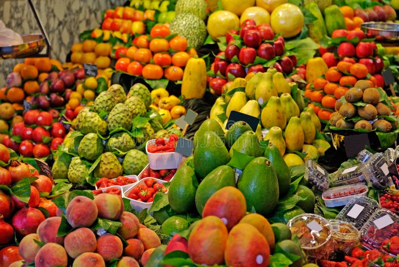 Market fruits and vegetables fruit marketplace stall supermarket food shopping vegetable Barcelona La Boqueria famous place