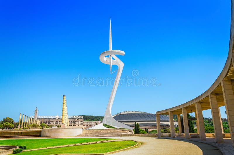 Barcelona Olympic Park at Montjuic with Telefonica Tower Editorial ...