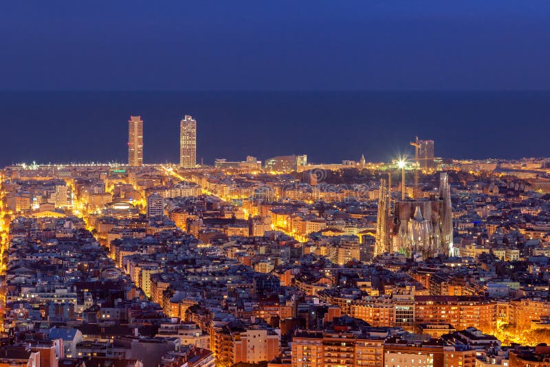 Barcelona Skyline Panorama at Night Stock Photo - Image of skyscraper,  spanish: 38639428