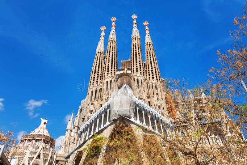 Barcelona, Spain - April 18, 2016: Main Facade Cathedral of La Sagrada ...