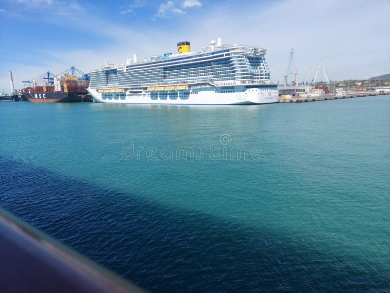 Barcelona Spain 27april 2023 a View from Cruise Port , Ship Pssing by ...