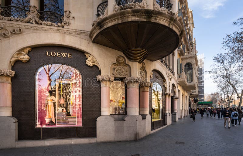 Barcelona, Spain. February 2019: People walking in front of Loewe store