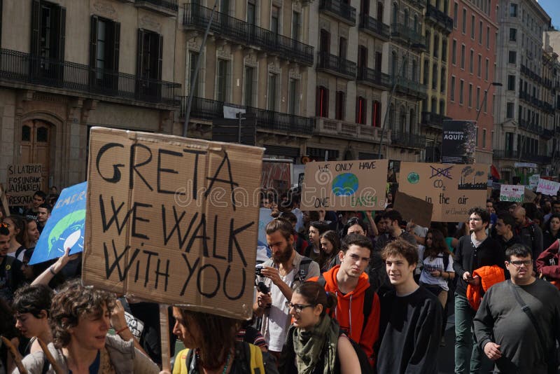 BARCELONA, SPAIN Mar 15, 2019 Climate Change Manifestation Editorial