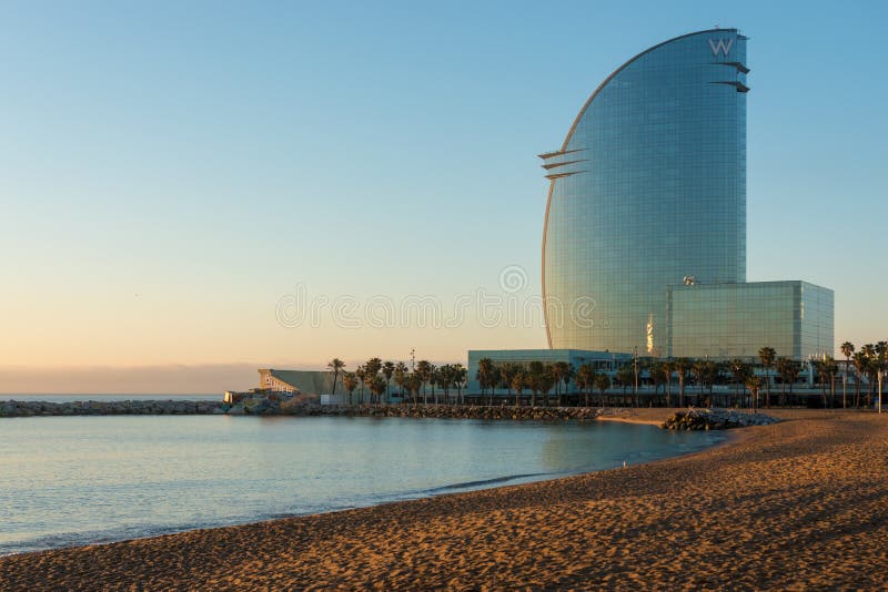 Barcelona, Spain -March 17, 2019: View of Barceloneta Beach and W Hotel ...