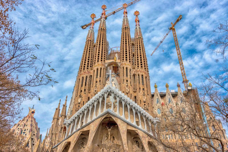 Barcelona, Spain -March 14, 2019: View of the Sagrada Familia, a Large ...