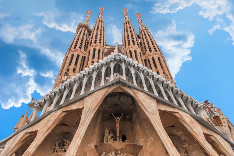 BARCELONA, SPAIN - OCTOBER 08, 2018: Sagrada Familia, detail of the facade