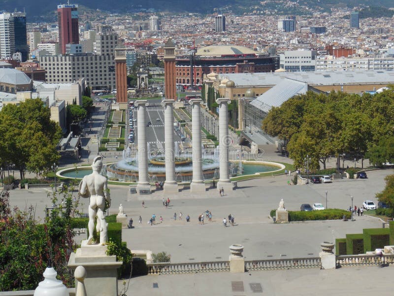Barcelona from the Steps stock photo. Image of statue 94106538